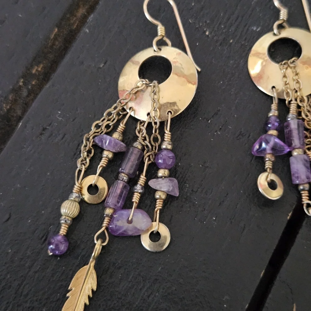 Purple and Gold Dangle Earrings
